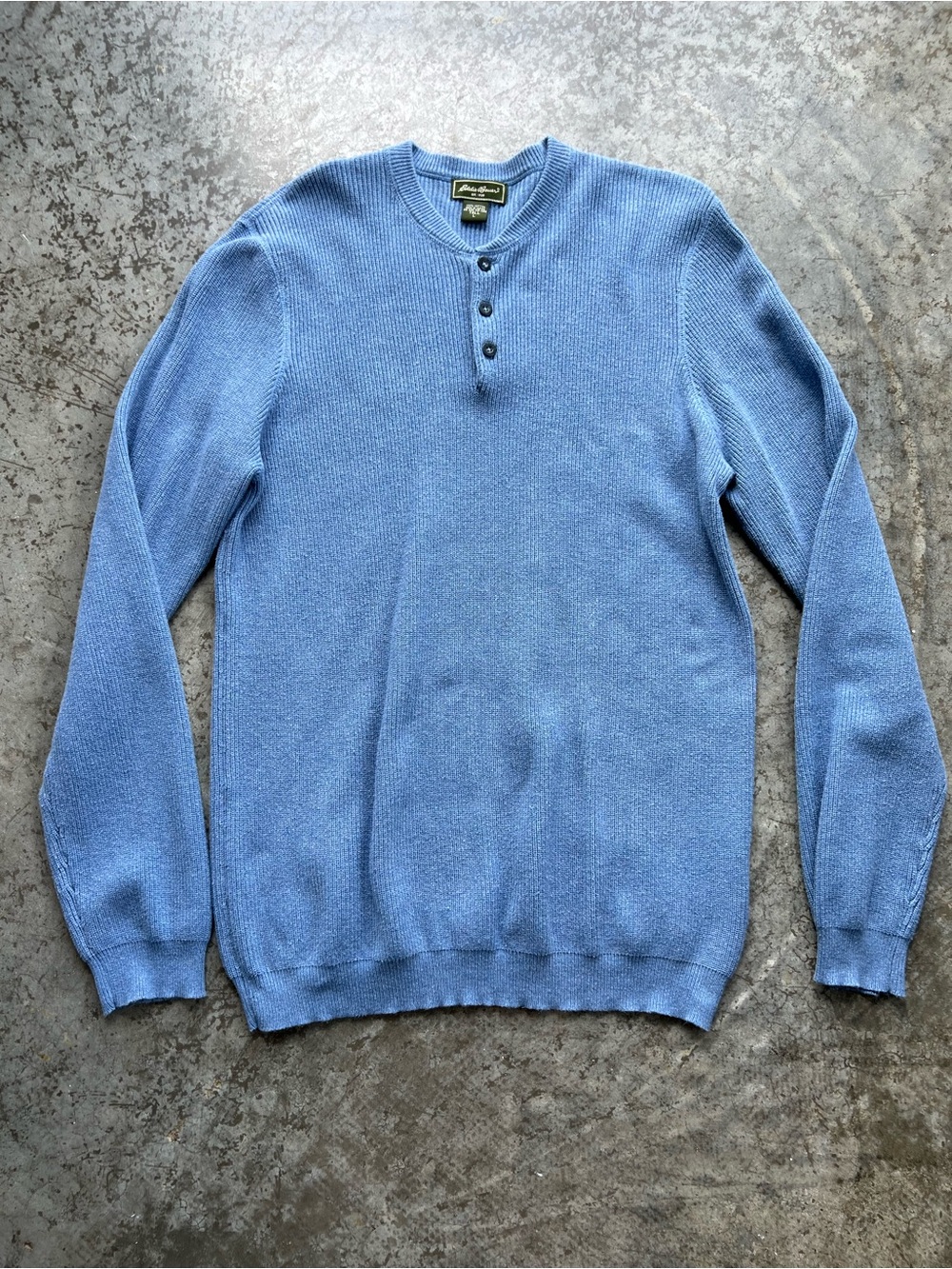 Vintage Eddie Bauer Made In Japan Cotton Knit Henley Sweater LT Blue